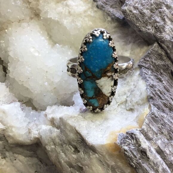 Ring, Turquoise and Silver Ring, size 9, NEW, Handmade - Picture 5 of 9